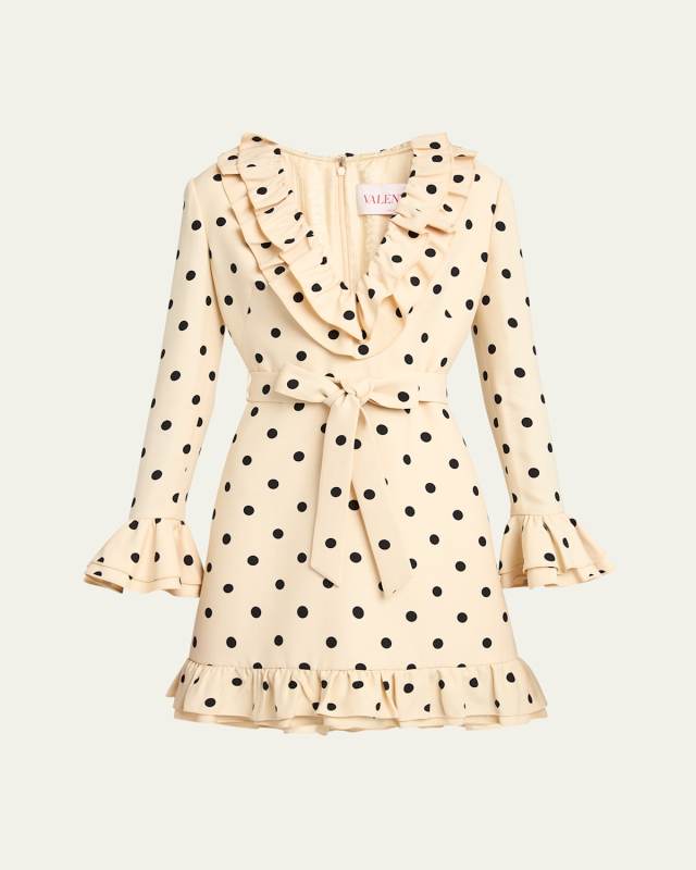 Ruffle Polka Dot Belted Mini Dress